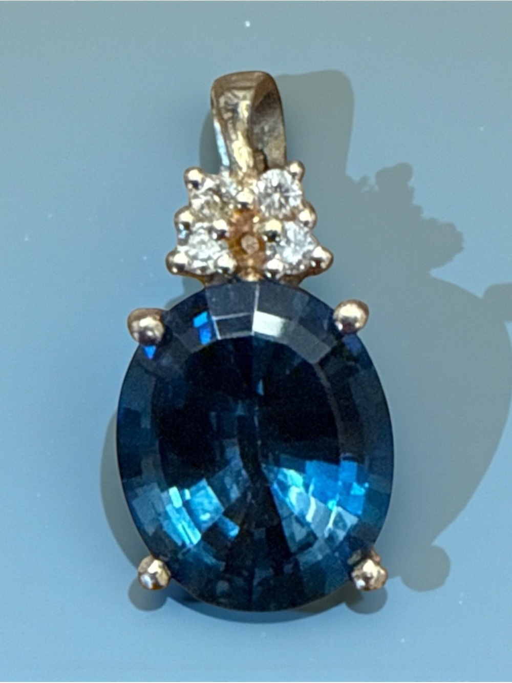14K Gold London Blue Topaz Pendant Necklace Fine Jewelry Oval Diamond Accent - Picture 7 of 10